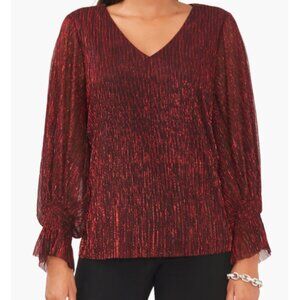 Vince Camuto Womens Size Medium Red Metallic Cuff Long Sleeve Top New